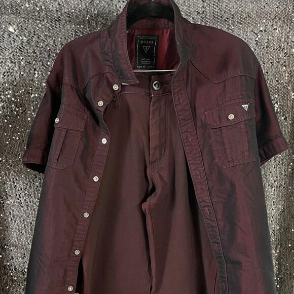 Other - Set of Mens Burgundy Button up Shirt M with Jeans 34x30